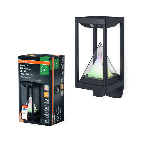 OSRAM LED Aussen-Wandleuchte Smart+ Solar Alps Wall Multicolor RGB + W Dimmbar Warm weiß,RGB 4099854474415
