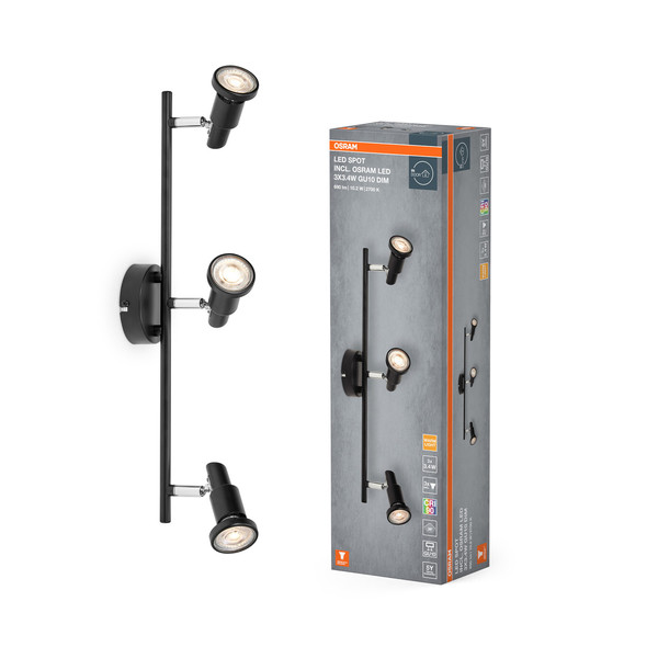OSRAM LED Deckenleuchte LED SPOT BLACK 3 X 3.4W 927 DIM Dimmbar Warm weiß 4099854474439