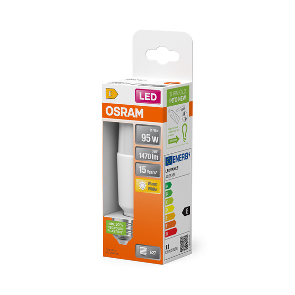 OSRAM LED Leuchtmittel LED PCR CLASSIC STICK LAMP 11W 827 FROSTED E27 Warm weiß 4099854480393