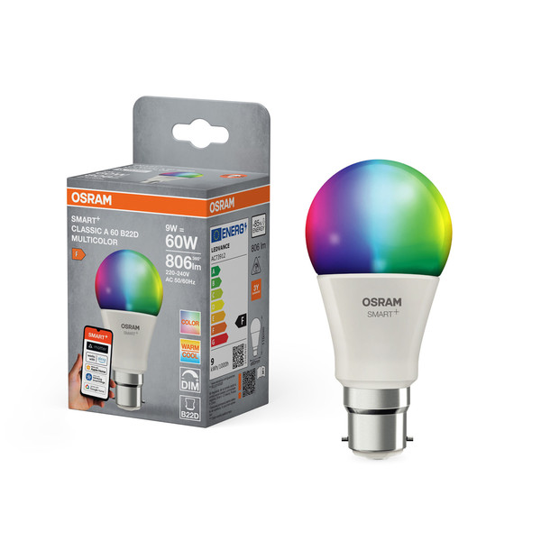 OSRAM LED Leuchtmittel SMART+ MATTER CLASSIC shapes Multicolor  9W 827...865 Multicolor B22D SINGLE PACK Dimmbar RGBTW 4099854528859