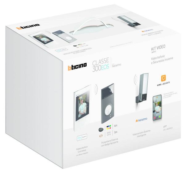 Bticino Flex ONE-Set Classe 300EOS with Netatmo & Linea 3000 in Schwarz & Netatmo Außenkamera, Wi-Fi-Video-Innenstelle Alexa, 5"-Touchscreen, App Home+Security, 2-Draht, 363950