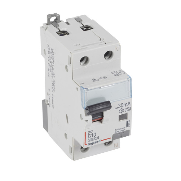 Legrand DX3 FI/LS-Schalter B-Charakteristik, 10A, 1P+N, 6kA, 30mA, Typ A, 230VAC, 2 Teilungseinheiten, 410963