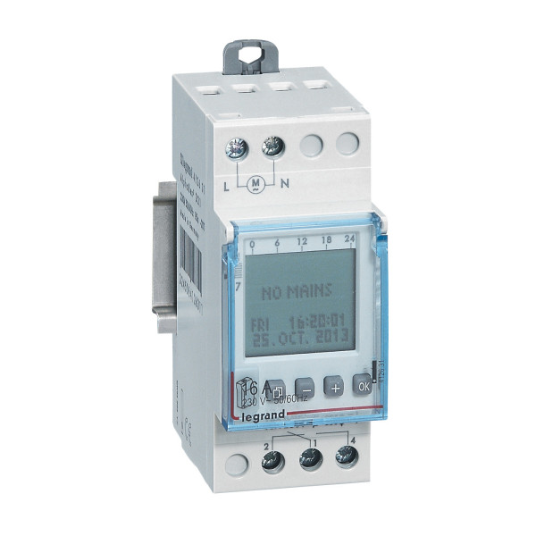 Legrand Digitale Wochen-Zeitschaltuhr AlphaRex D21, 1 Kanal, 2-modulig mit 56 Schaltprogramme für DIN Hutschiene, 412631