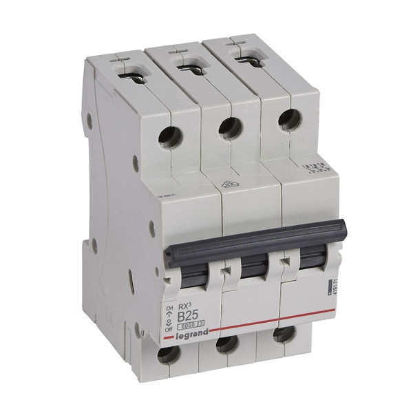 Legrand RX3 Leitungsschutzschalter, Schutzschalter, B-Charakteristik, 25A, 3-polig, 6000A, 400VAC, 3TE, 4 Stück, 419171
