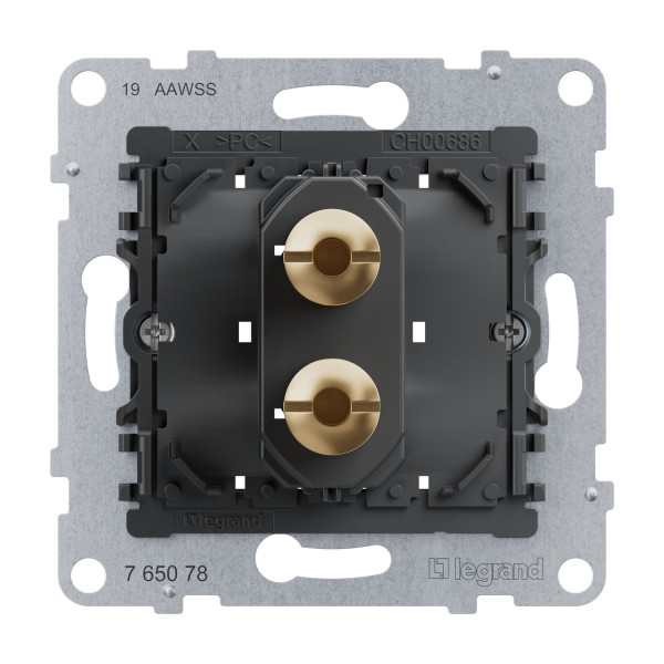 Legrand SEANO 1-fach Lautsprecher-Anschluss, Einsatz, 4mm-Buchsen, vergoldete Messing-Buchsen für erstklassige Signalübertragung, 765078