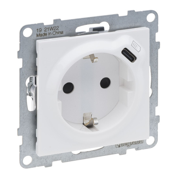 Legrand SEANO 2 in 1 Steckdose, USB Typ C-Kombinationssteckdose, mit erhöhtem Berührungsschutz, Steckklemmen, 16A, Ultraweiß, 765126