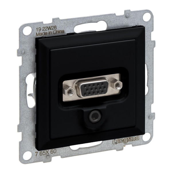 Legrand SEANO HD15 Anschlusseinheit + 3 mm Jack, Einsatz inklusive Abdeckung, Schraubklemmen, Schwarz, 765360