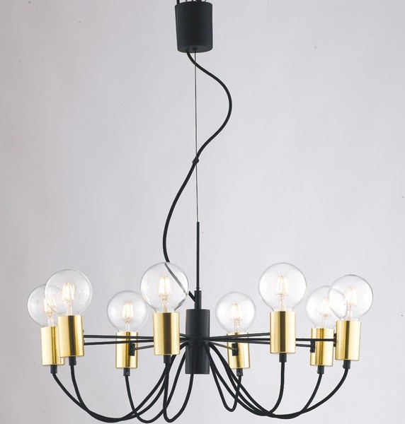 LUCE Design Axon Pendelleuchte 8fach E27 Schwarz/Gold