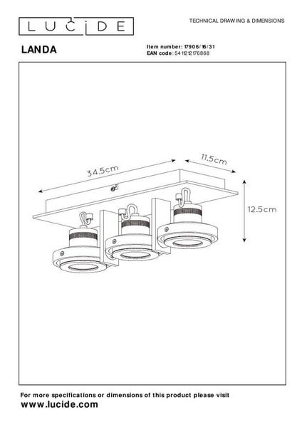 Lucide LANDA LED Deckenleuchte 3x GU10 Dim-to-warm 3x 5W dimmbar 360° drehbar Weiß 95Ra 17906/16/31
