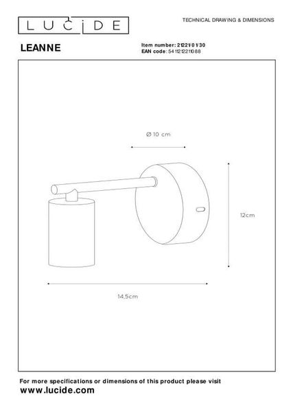 Lucide LEANNE Wandleuchte E27 Schwarz 21221/01/30