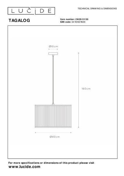 Lucide TAGALOG Pendelleuchte E27 Schwarz, Helles Holz 21429/01/30