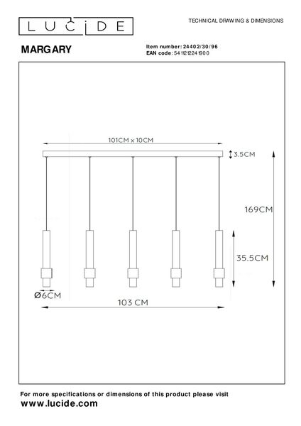 Lucide MARGARY LED Pendelleuchte 5x 4,2W dimmbar Kaffee, Mattes Gold, Messing 90Ra 24402/30/96