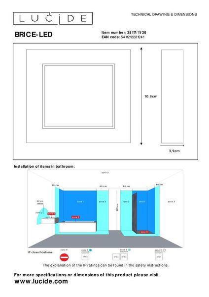 Lucide BRICE-LED LED Deckenleuchte 8W dimmbar Schwarz IP44 28117/11/30