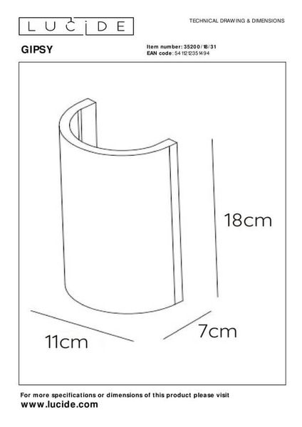 Lucide GIPSY Wandleuchte G9 Weiß 35200/18/31