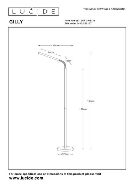 Lucide GILLY LED Stehleuchte 5W mit flexiblem Lesearm Weiß 36712/05/31