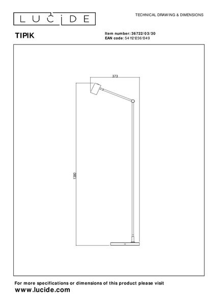 Lucide TIPIK LED Stehleuchte 3-Stufen-Dimmer 3W dimmbar Schwarz 36722/03/30