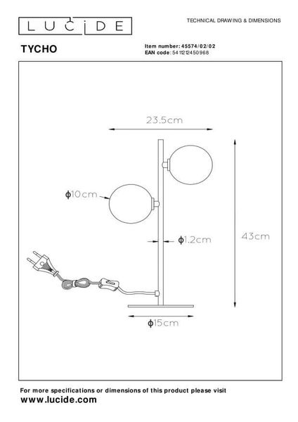 Lucide TYCHO Tischlampe 2x G9 Mattes Gold, Messing, Rauchfarbe Grau 45574/02/02