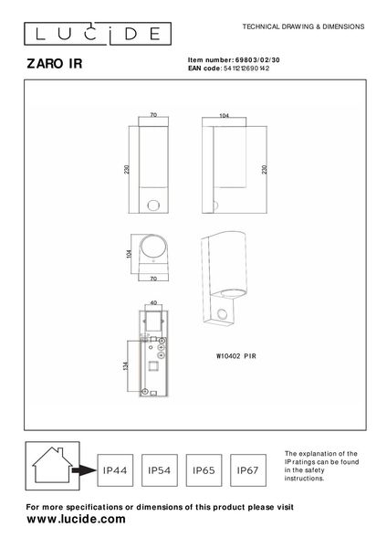 Lucide ZARO IR Wandleuchte 2x GU10 Schwarz Sensor IP65 69803/02/30