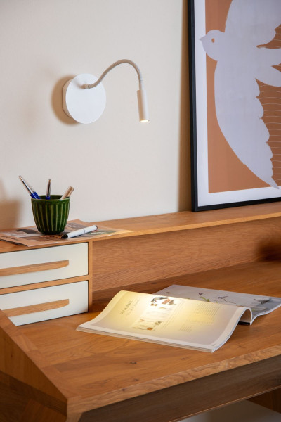 Lucide JOLIJN LED Wandleuchte 2W mit flexiblem Lesearm Weiß 77289/03/31