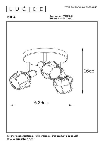 Lucide NILA Deckenleuchte 3x E14 360° drehbar Schwarz, Rauchfarbe Grau 77977/13/30