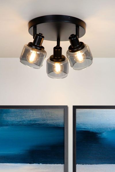 Lucide BJORN Deckenleuchte 3x E14 360° drehbar Schwarz, Rauchfarbe Grau 77979/13/30