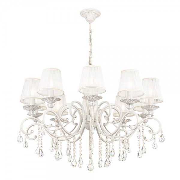 Maytoni Grace Kronleuchter, Hängeleuchte 10x E14 Weiss, Gold Organza