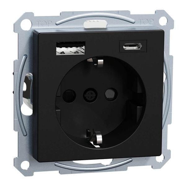 Merten MEG2367-0403 Schutzkontakt Steckdose mit USB Ladegerät, schwarz matt, System M