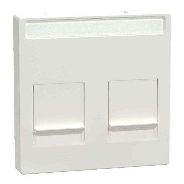 Merten MEG4564-0319 Zentralplatte für Modular Jack 2fach mit Schriftfeld und Staubschutzschieber, polarweiß glänzend, System M