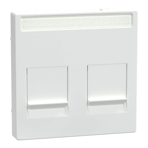 Merten MEG4564-0325 Zentralplatte für Modular Jack 2fach mit Schriftfeld und Staubschutzschieber, aktivweiß glänzend, System M
