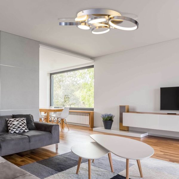 Näve Deckenleuchte STELARI Ø56cm Warmweiss stahl-blank dimmbar 1363650