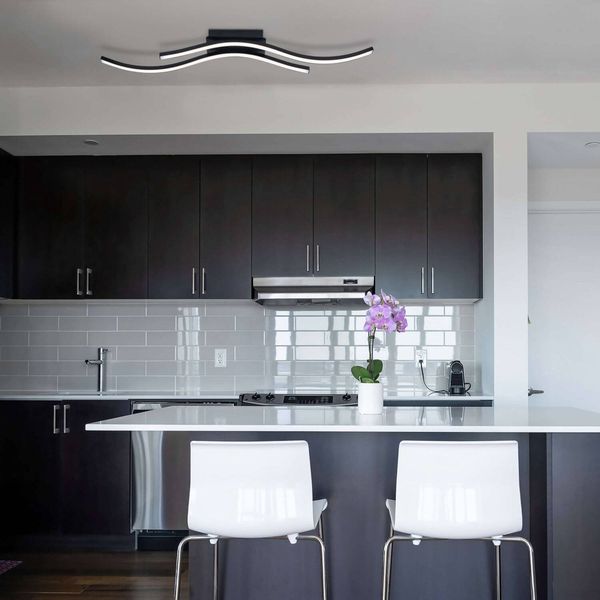 Näve LED Deckenleuchte ONDA 96x8cm 24W Warmweiss schwarz 1383322