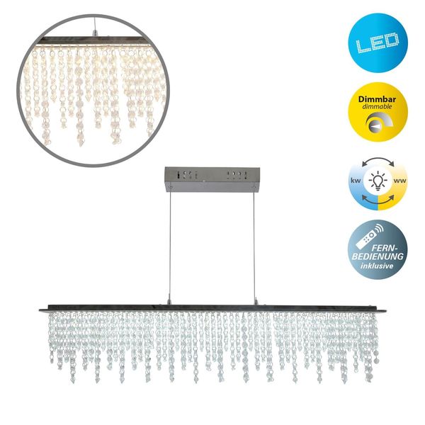 Näve LED Pendelleuchte DIAMONDS 120x12cm 34W Steuerbare Lichtfarbe chrome dimmbar Nachtlicht 6093242