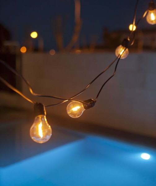 NewGarden BRUNA LED Lichterkette weiss 8m für Steckdose E27 Innen & Außen IP44