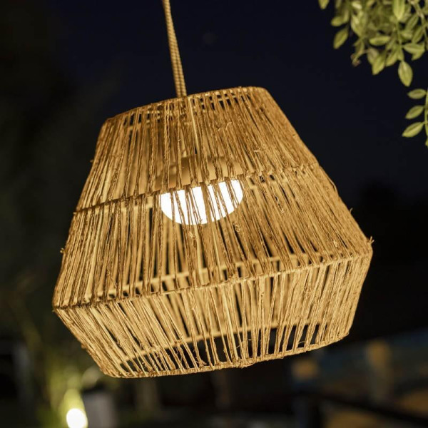 NewGarden SISINE LED kabellose Hängelampe Naturfaser 30cm Akku + Fernbedienung Innen & Außen IP54