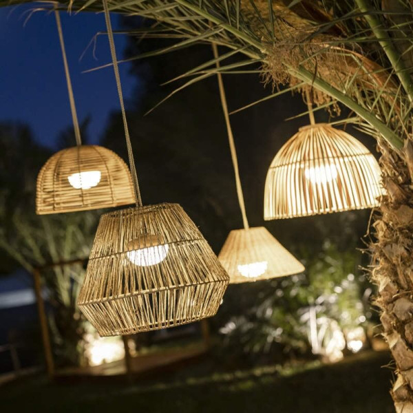NewGarden SISINE LED kabellose Hängelampe Naturfaser 30cm Akku + Fernbedienung Innen & Außen IP54