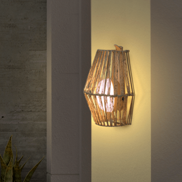 NewGarden SISINE LED kabellose Wandleuchte Naturfaser 25cm dimmbar + Controller Innen & Außen IP54