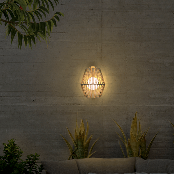 NewGarden SISINE LED kabellose Wandleuchte Naturfaser 25cm dimmbar + Controller Innen & Außen IP54