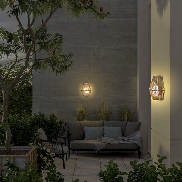 NewGarden SISINE LED kabellose Wandleuchte Naturfaser 25cm dimmbar + Controller Innen & Außen IP54