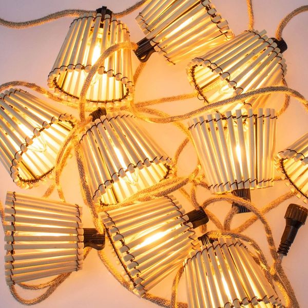 NewGarden OKINAWA LED 8m Girlanden-Lichterkette, Bambus, Jute Outdoor 10x E12 IP44