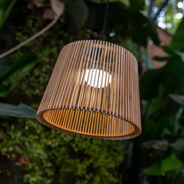 NewGarden OKINAWA 40 LED kabellose Pendelleuchte Bambus, Außen & Innen IP54