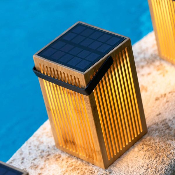 NewGarden OKINAWA LED tagbare Solar Laterne, Bambus, Fernbedienung IP54
