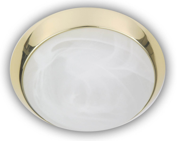 Niermann 2x E27 Deckenleuchte Alabaster-Glas, Messing poliert, 40cm, HF Sensor, Made in Germany