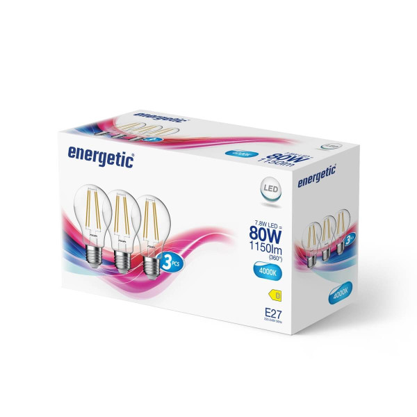 Nordlux 3er-Set LED Lampe Filament E27 7,8W 4000K neutralweiss Klar 5181011023
