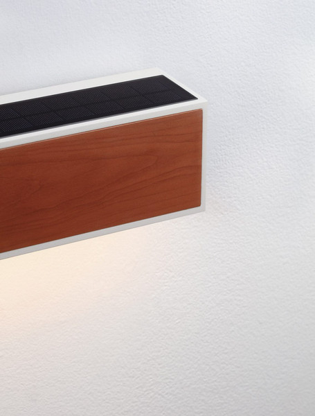Nova Luce LED Solar-Wandleuchte Brown 2W warmweiss 3000K Bewegungsmelder IP65 salzwasserfest Weiß Holz Aluminium 24x24cm 9030585