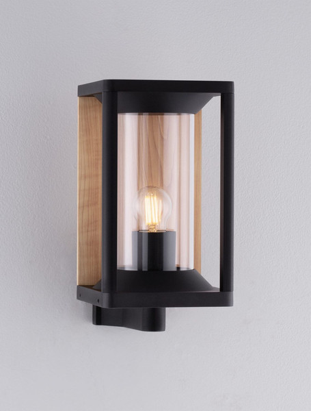 Nova Luce Außen-Wandleuchte Pacific E27 IP65 Schwarz Holz Aluminium 28x21cm 9030601