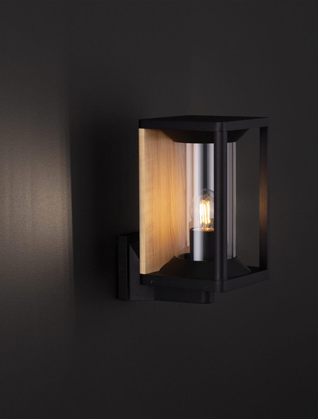Nova Luce Außen-Wandleuchte Pacific E27 IP65 Schwarz Holz Aluminium 28x21cm 9030601