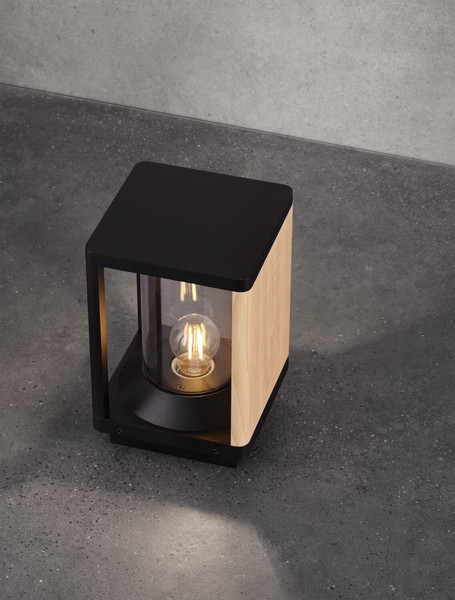 Nova Luce Sockelleuchte Pacific E27 IP65 Schwarz Holz Aluminium 22cm 9030605