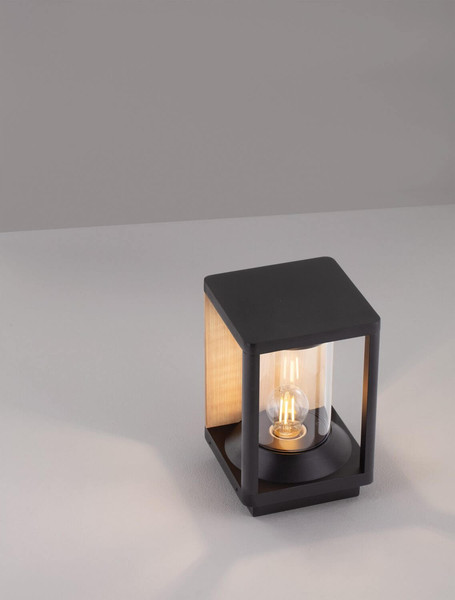 Nova Luce Sockelleuchte Pacific E27 IP65 Schwarz Holz Aluminium 22cm 9030605