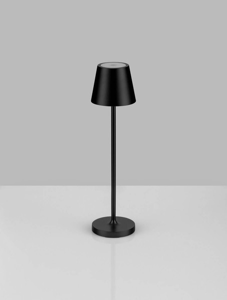 Nova Luce LED Akku-Tischleuchte Petit dimmbar 2W warmweiss 3000K IP54 salzwasserfest Schwarz Aluminium Ø7cm 9030712