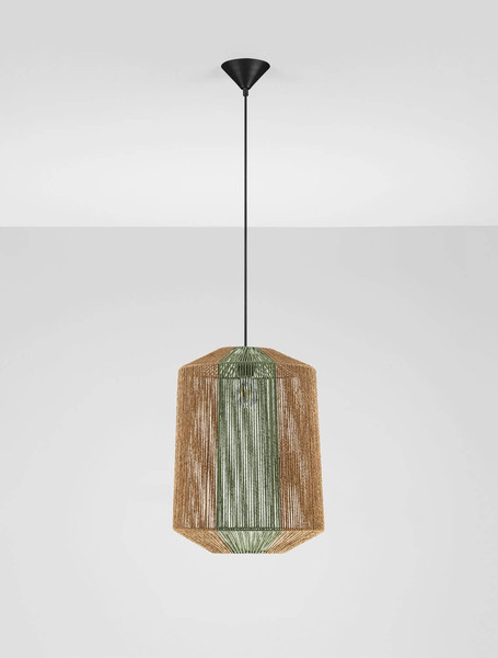 Nova Luce Pendelleuchte Dena E27 Grün Schwarz Natur Stahl Seil Ø38cm 9586602